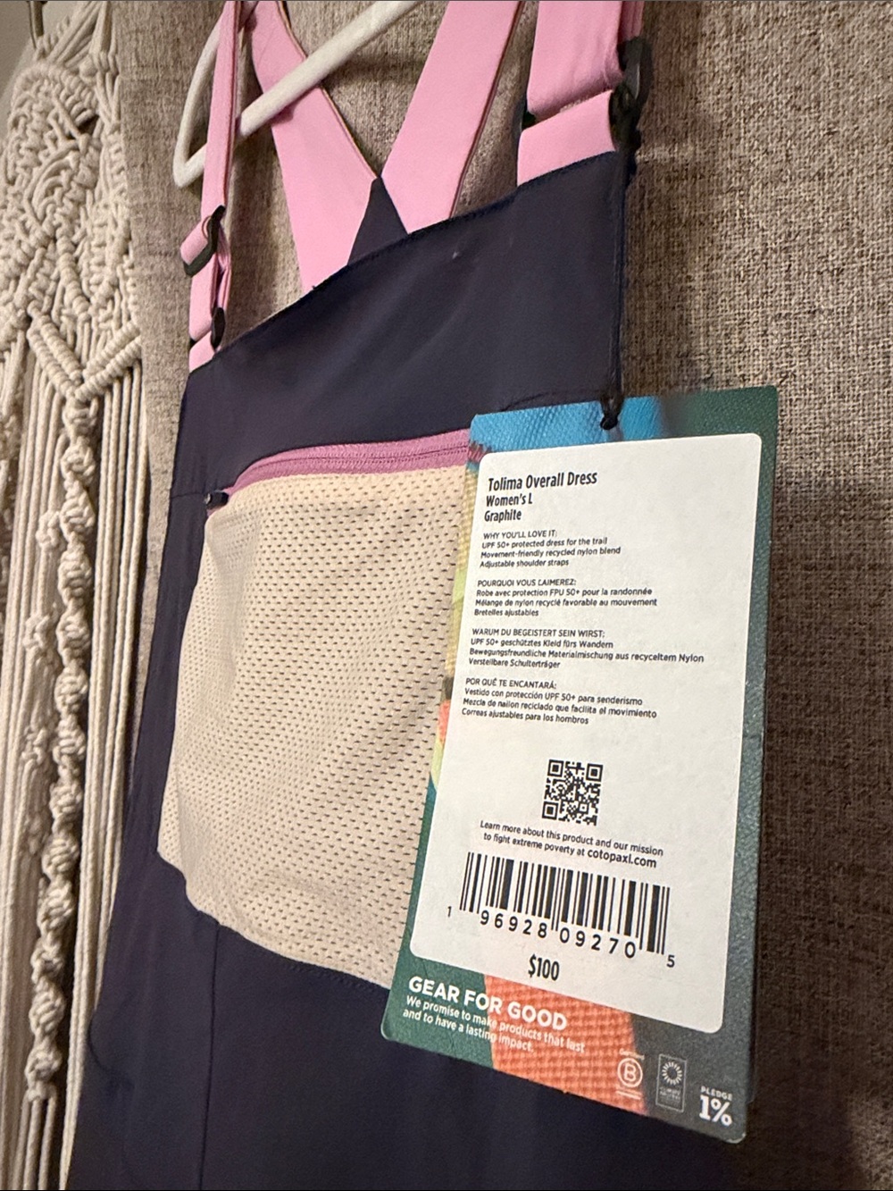 cotopaxi Navy Overalls with Pink Straps and Cream Mesh Pocket - Picture 5 of 6